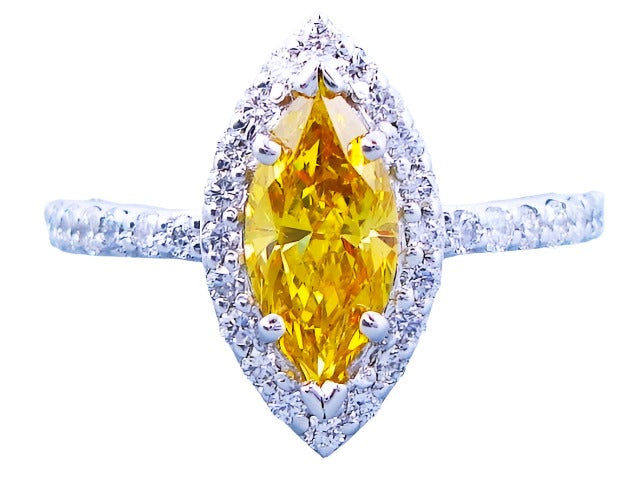 14K WHITE GOLD NATURAL FANCY YELLOW AND WHITE DIAMOND RING "YELLOW TRIBE"