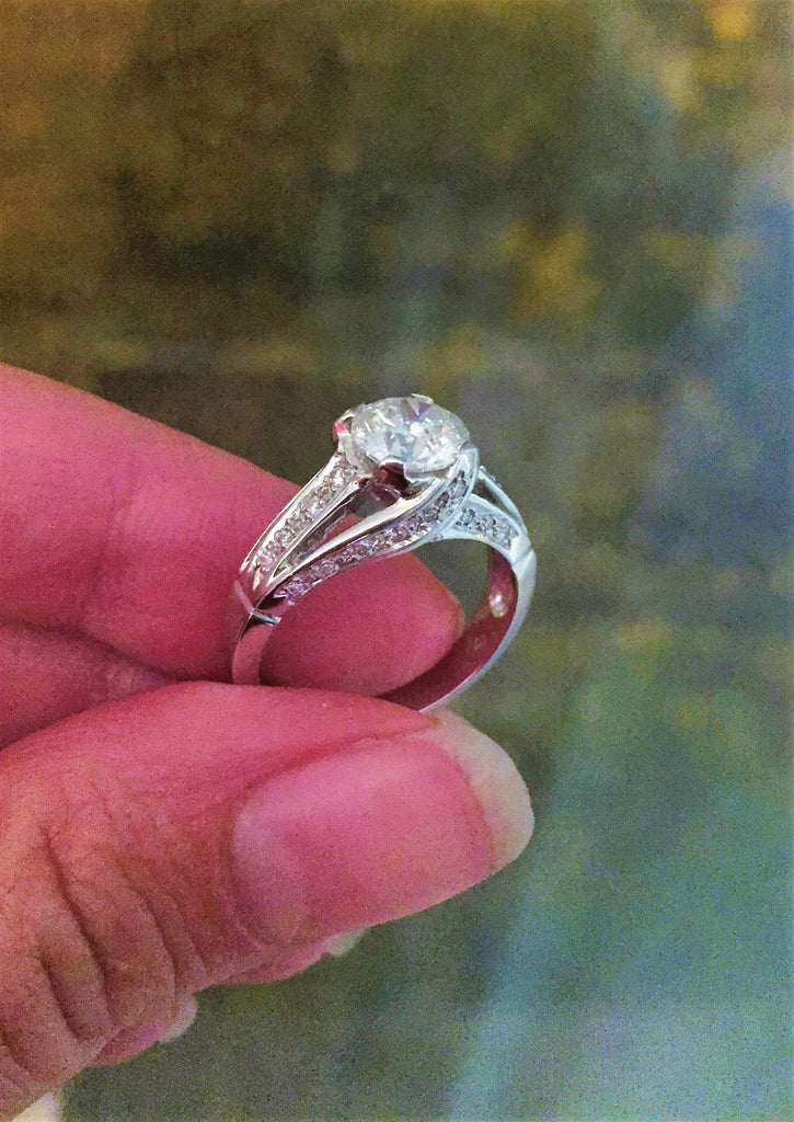 18K WHITE GOLD AND SOLITAIRE NATURAL ENGAGEMENT DIAMOND RING 1.59 CT - "BLESSING"